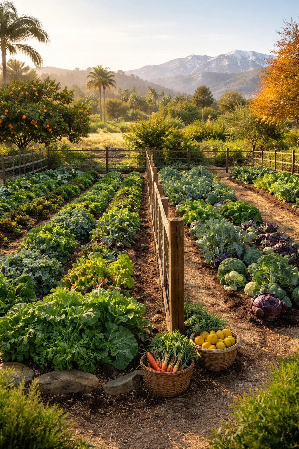 Garden scene illustrating regional California planting differences with two zones