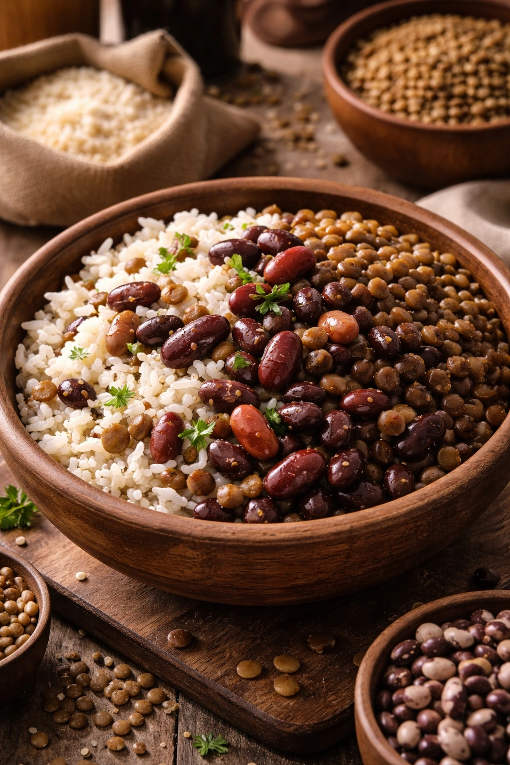 Bowl of rice, beans, and lentils mixed together