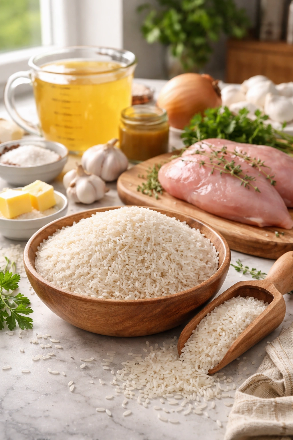 Close-up of long-grain white rice with visible separated grains