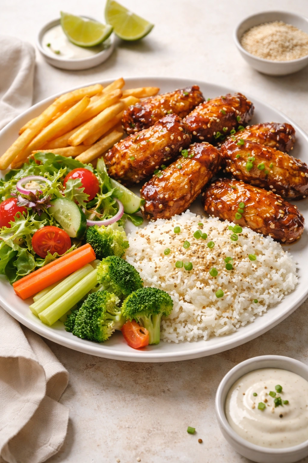 Plate of steamed rice served as a side dish