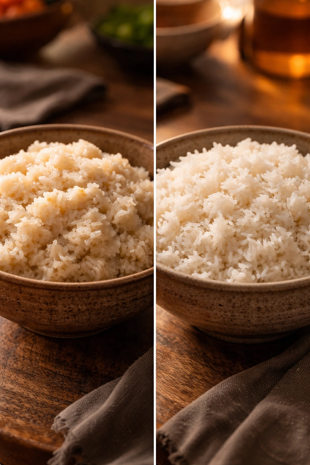 Comparison of soggy vs dry rice texture to illustrate common fried rice mistakes