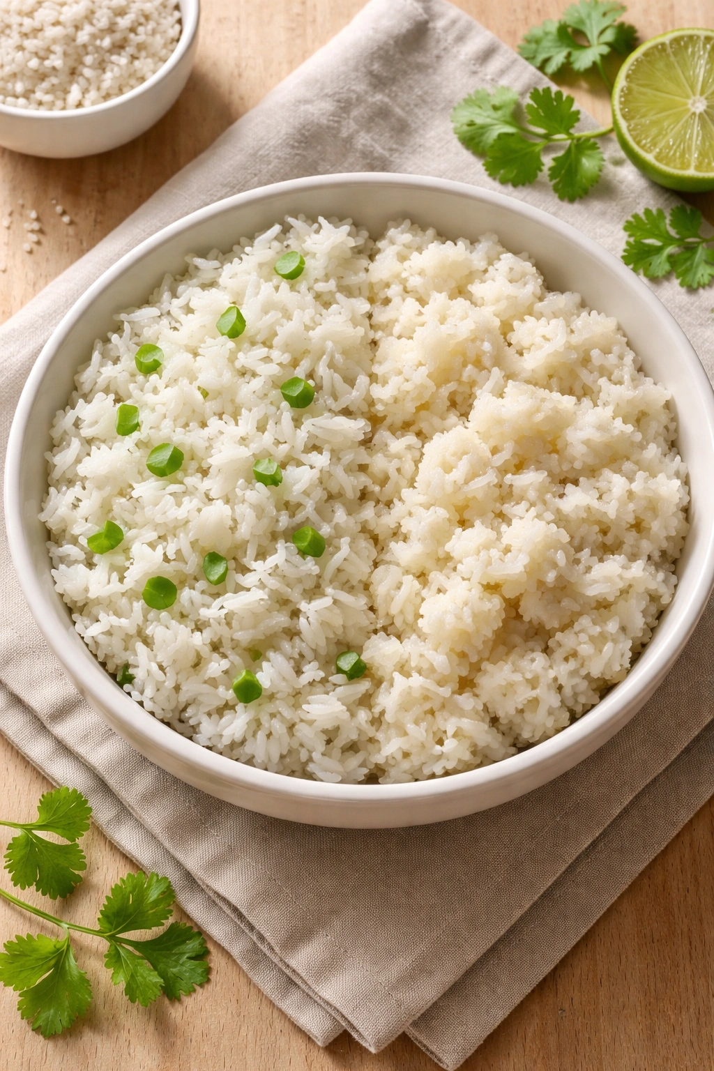 Rice with fluffy and clumpy textures in a bowl.