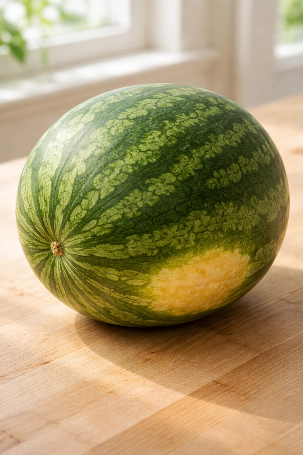 Heavily-ripe watermelon with matte rind and sugar spot