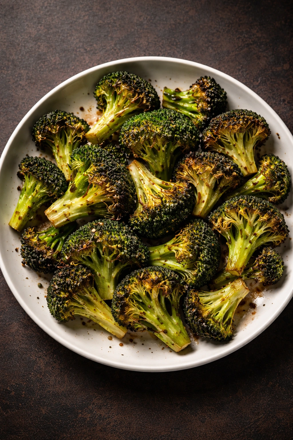 Close-up of perfectly roasted broccoli on a plate