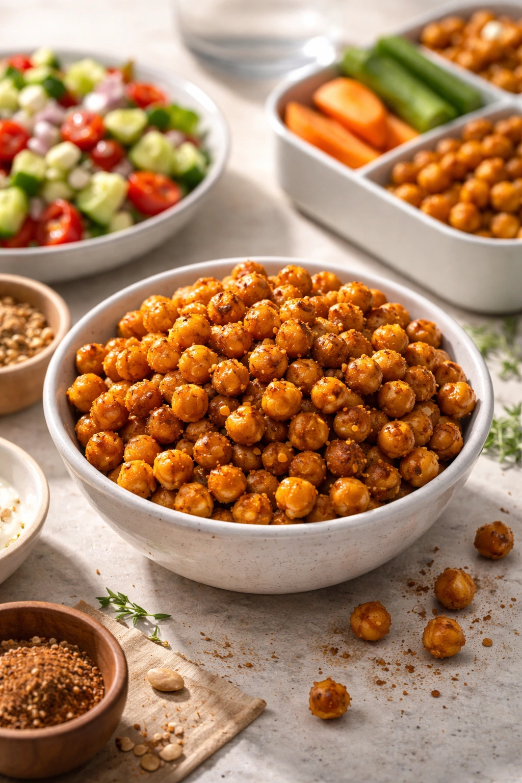 Roasted chickpeas in a bowl, ready to pair with meals