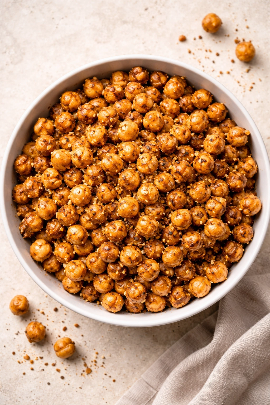Roasted chickpeas in a bowl, crispy and seasoned