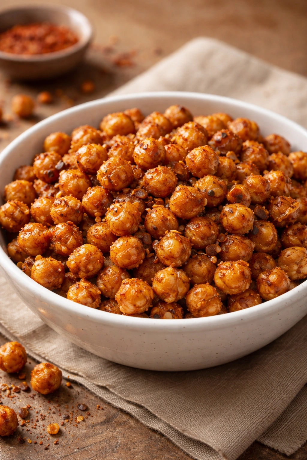 Roasted chickpeas seasoned with spices in a bowl