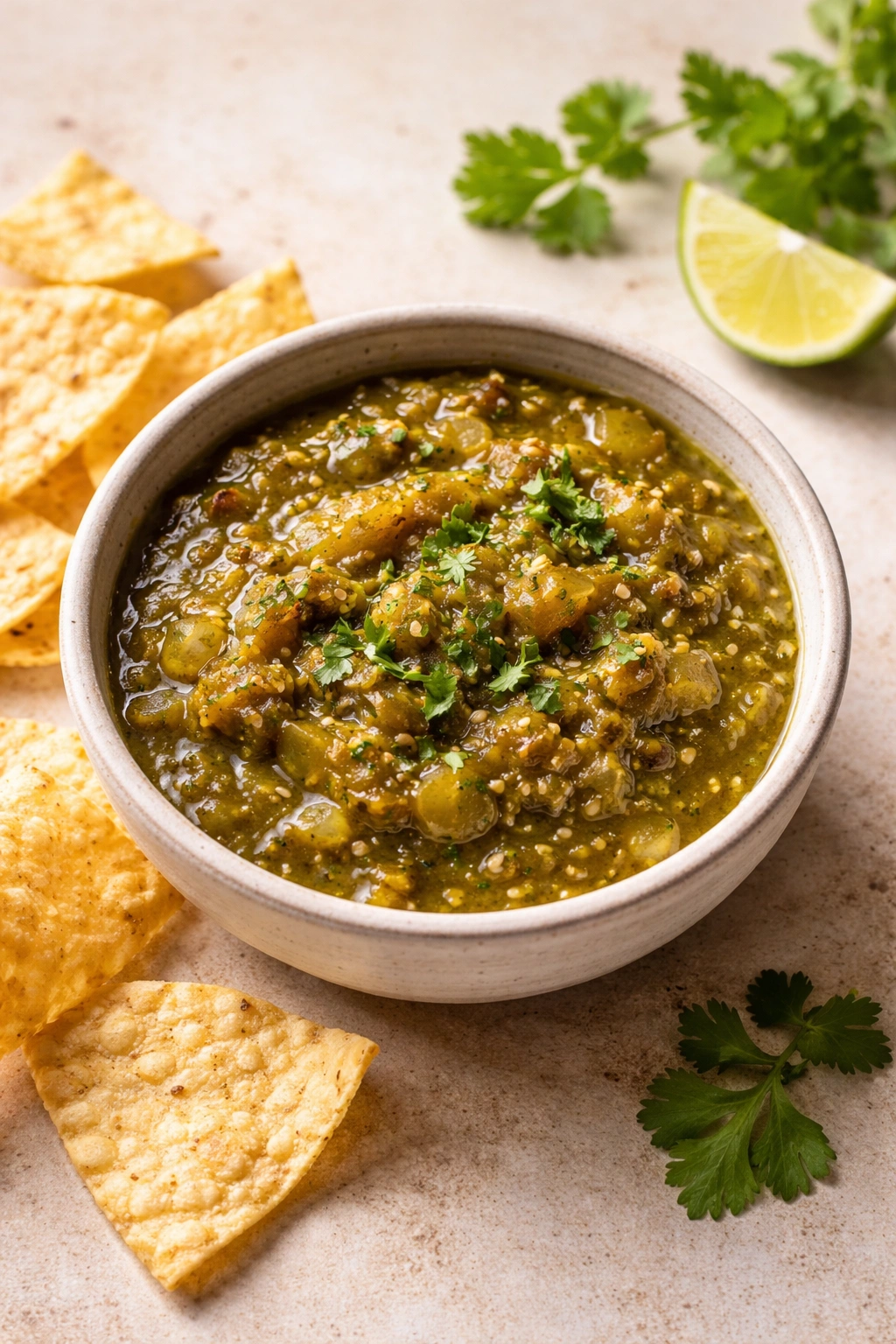 Small bowl of warm roasted salsa for serving
