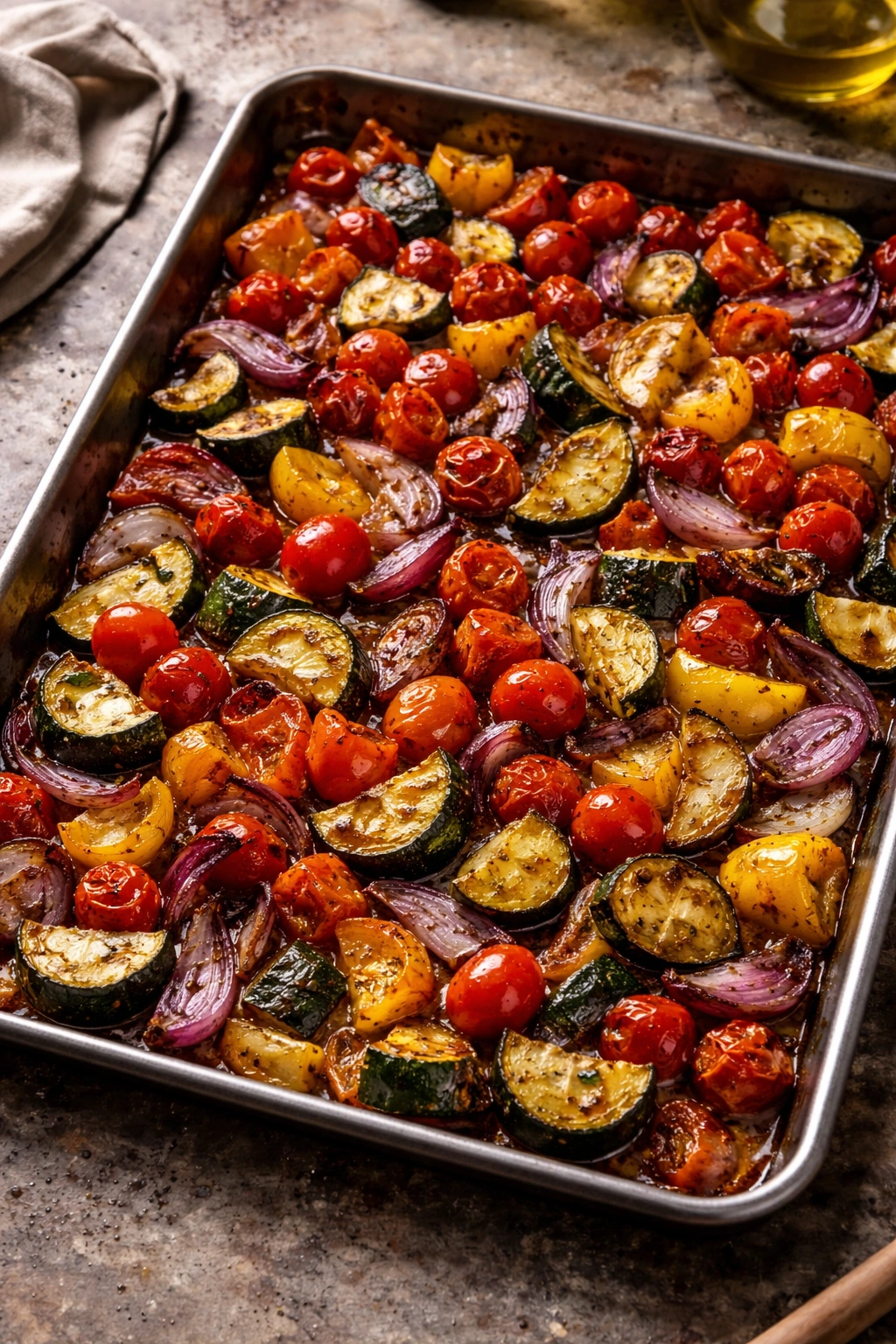 Sheet pan with caramelized roasted vegetables