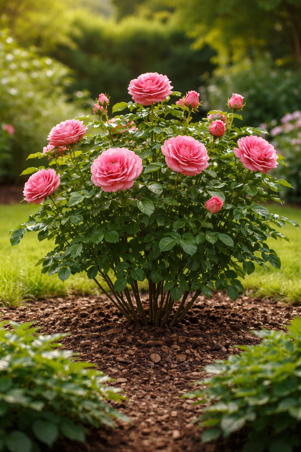 Healthy rose shrub with airy growth and no pests