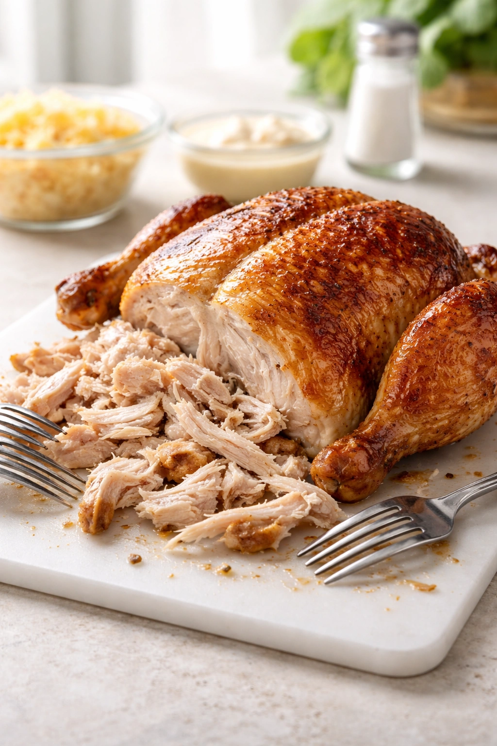 Rotisserie chicken ready to shred for casseroles