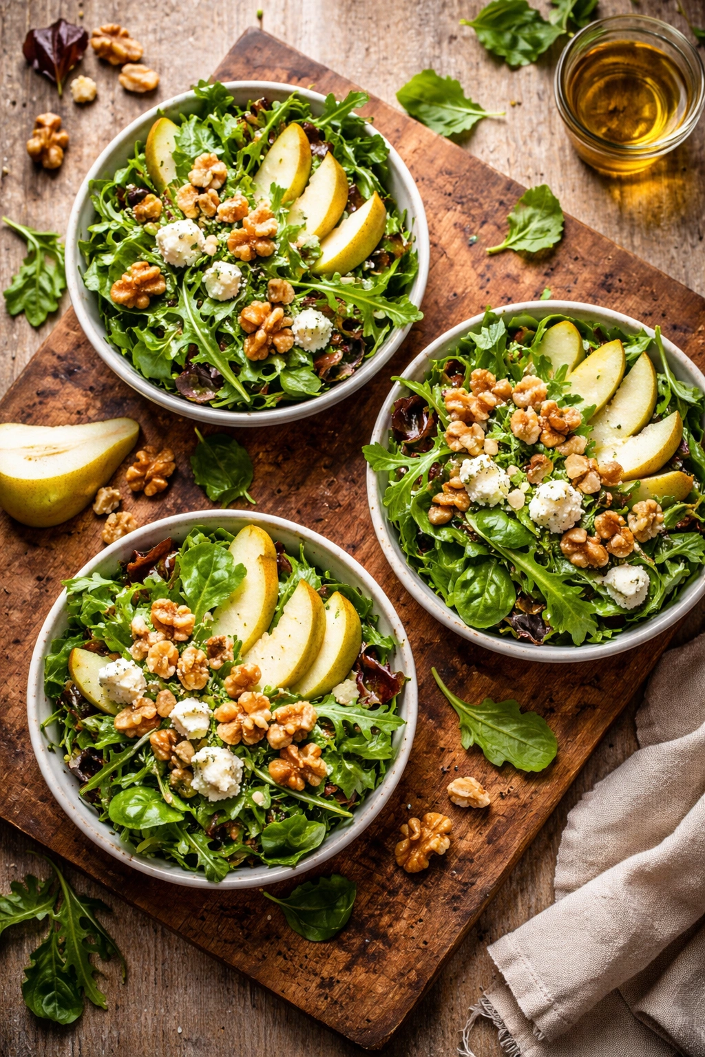 Several bowls of salad indicating servings