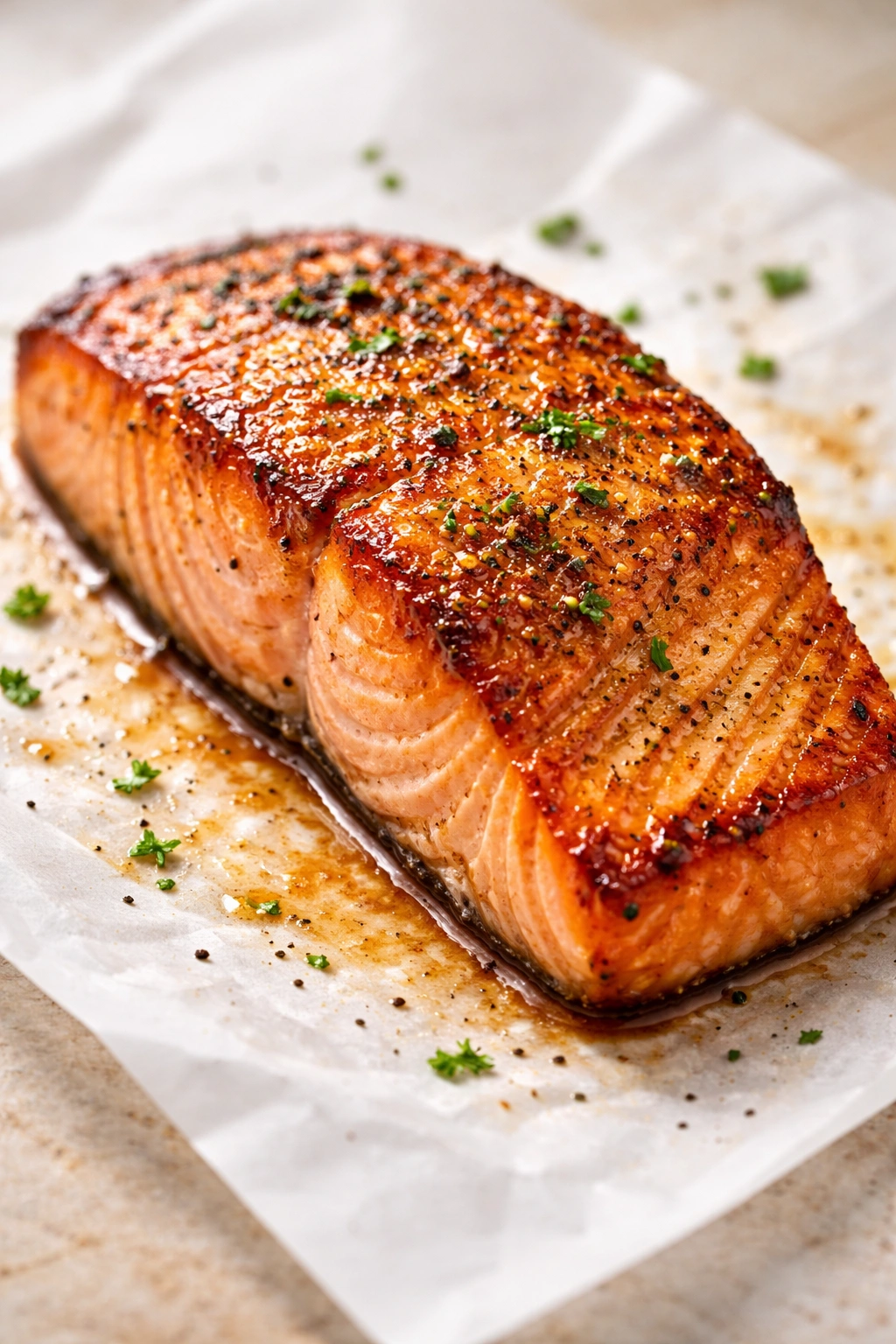 Salmon fillet with even brown crust illustrating proper technique