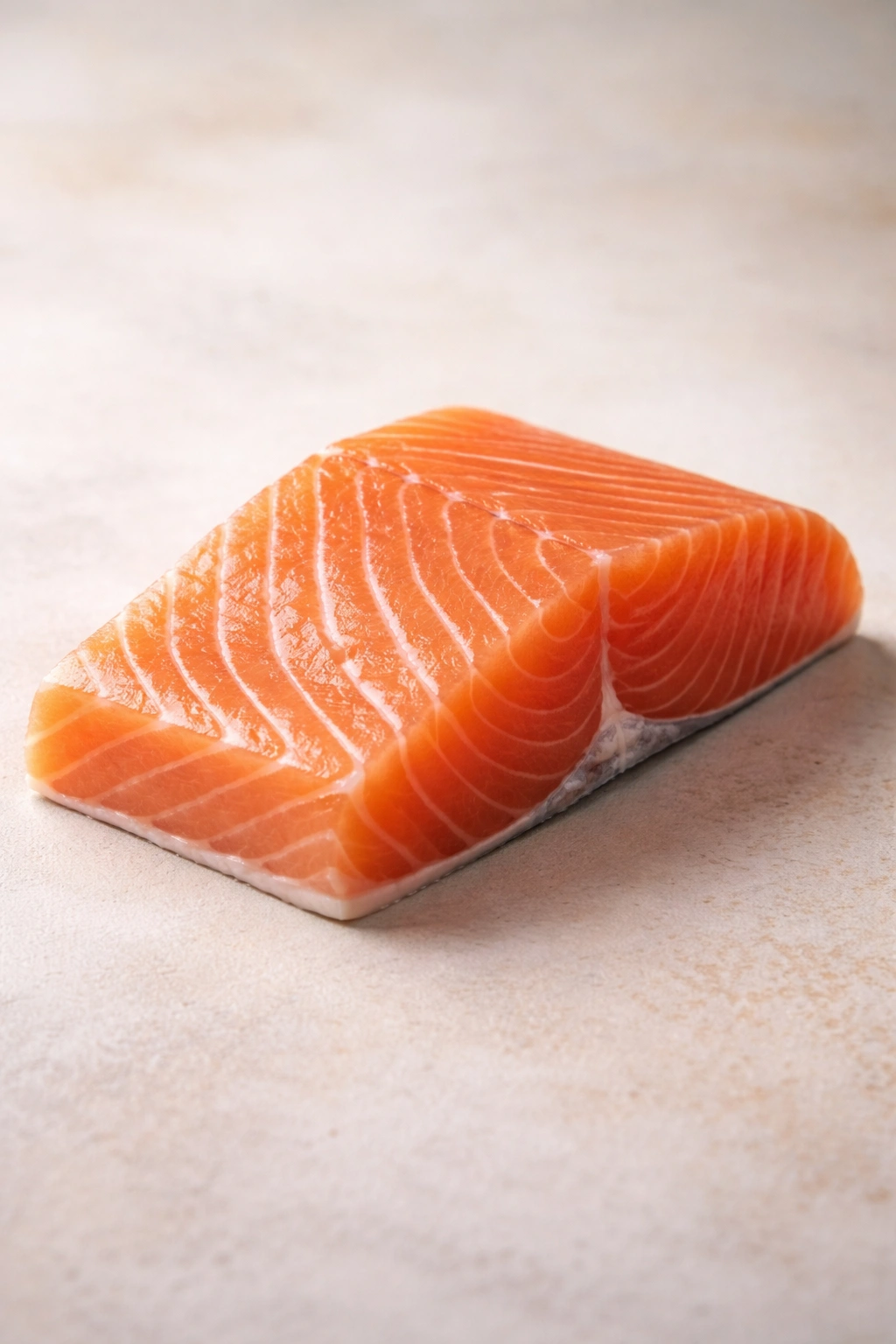 Salmon fillet with vibrant orange-pink flesh on a neutral background.