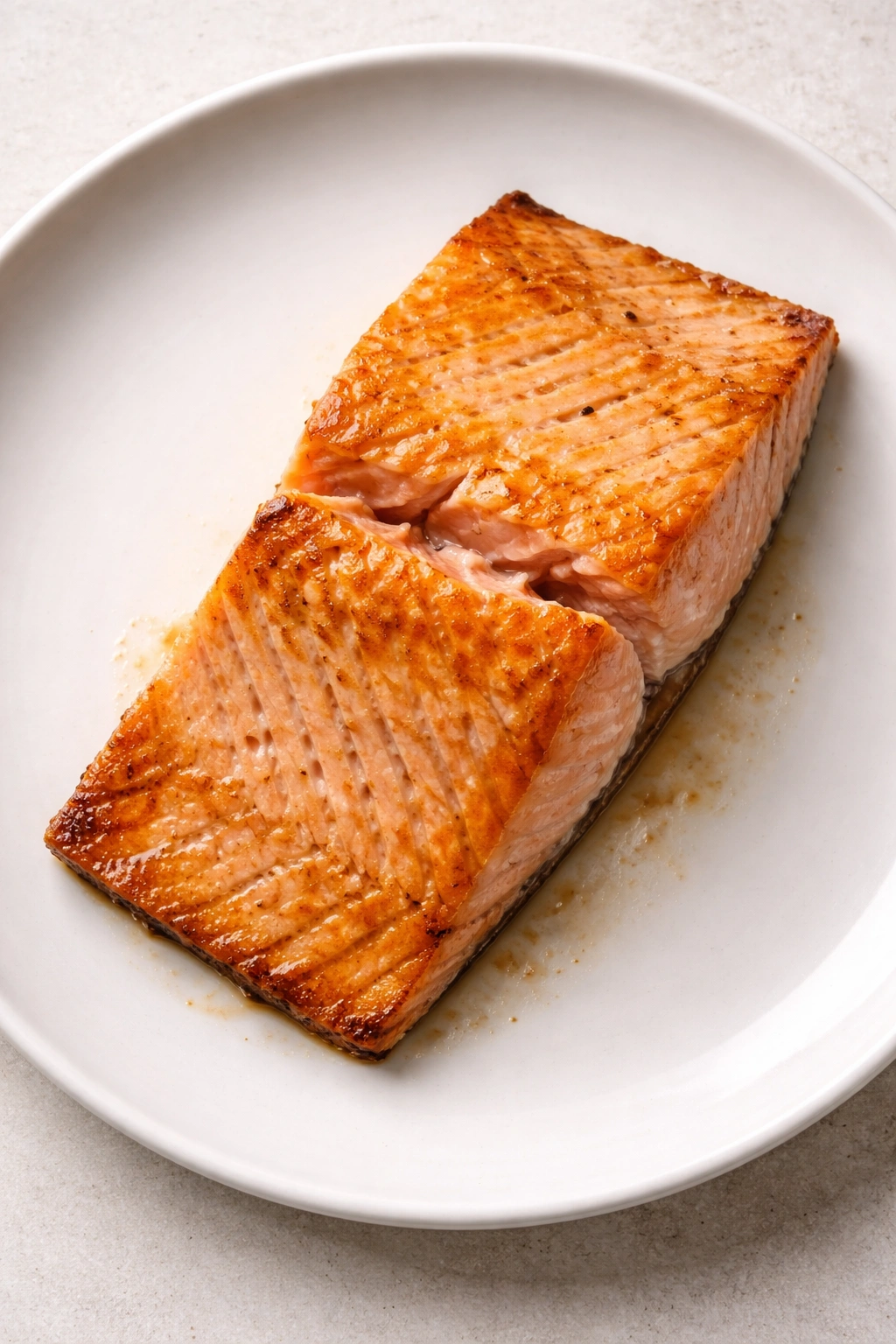 Salmon fillet with uneven doneness showing dry edge