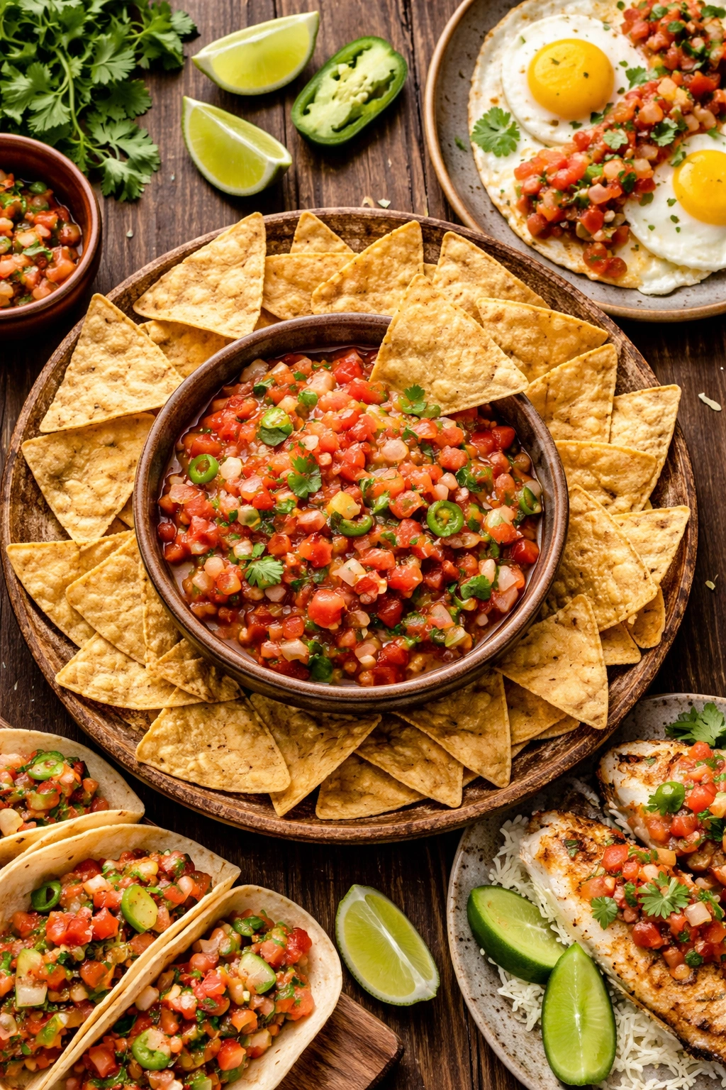 Salsa with tortilla chips as serving suggestion