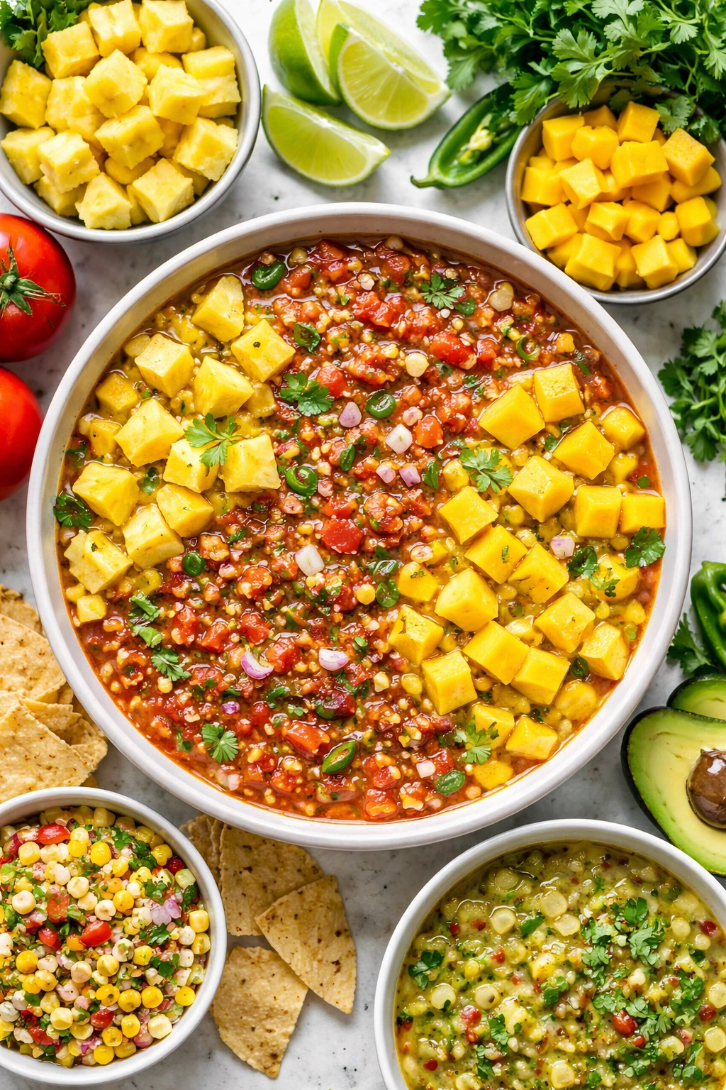 Salsa with pineapple and mango variations in one bowl