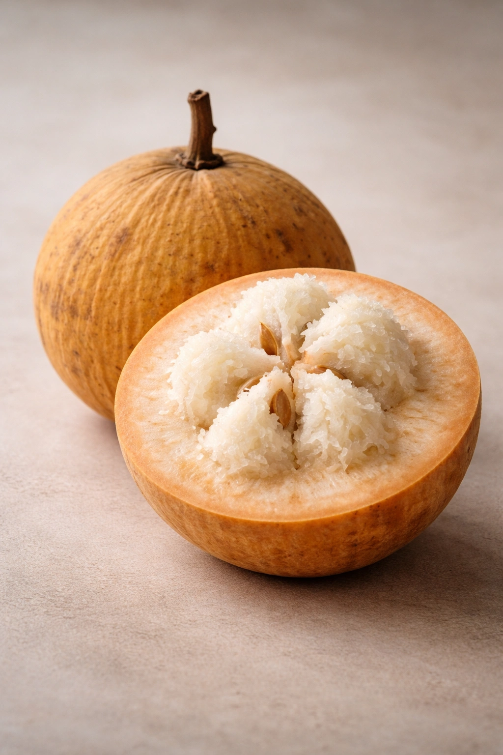 Whole and sliced Santol fruit showing interior flesh