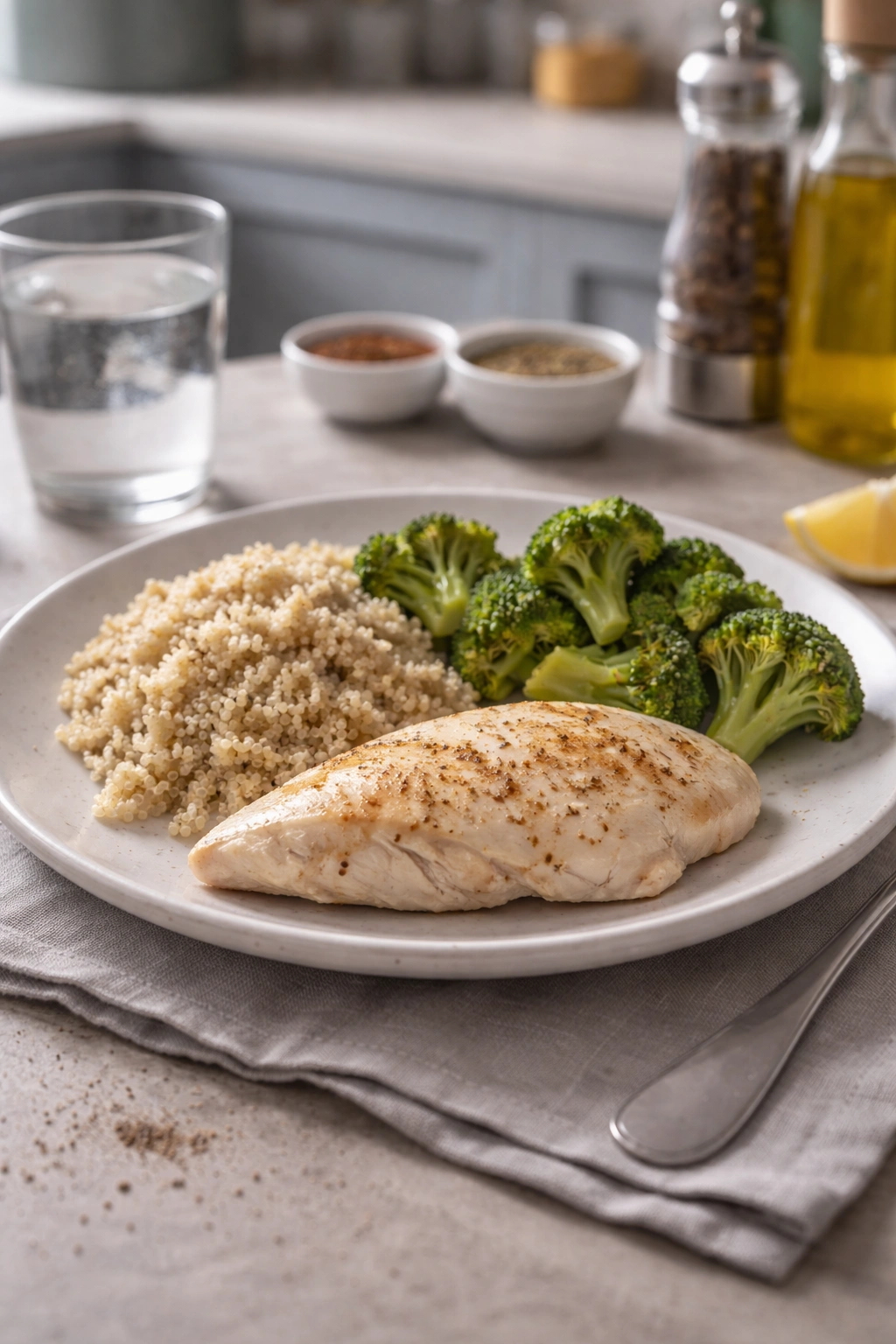 Bland dinner plate illustrating common underseasoning satiety mistakes