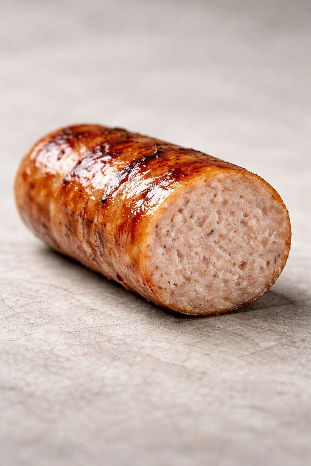 Sausage cross-section showing fully cooked interior and even browning