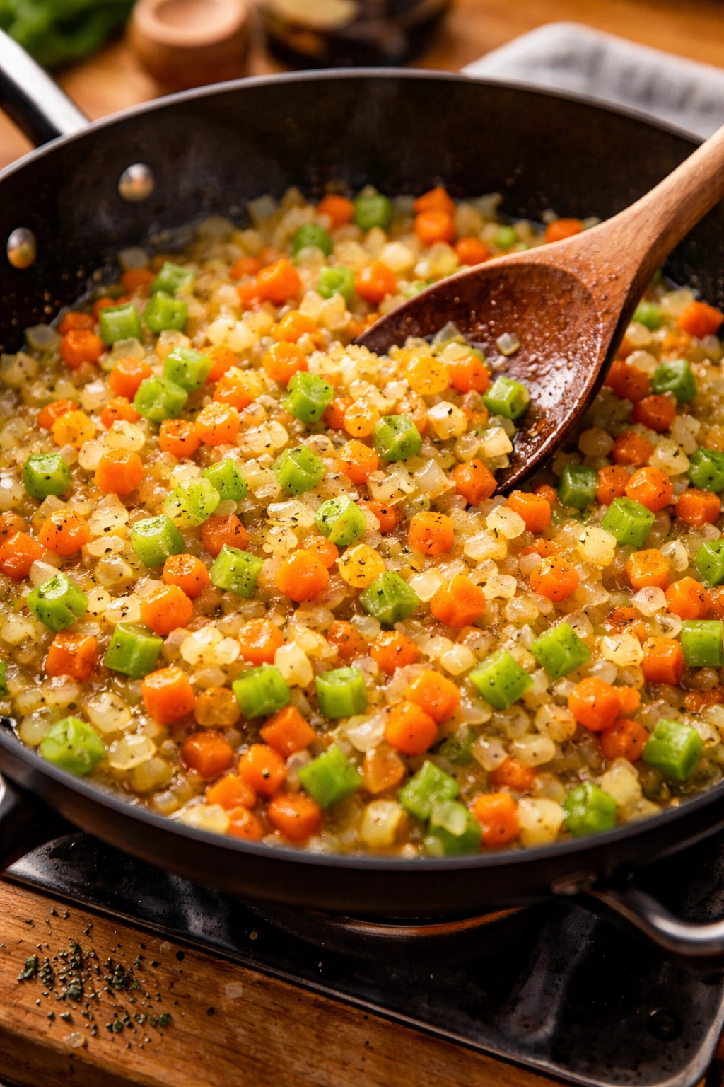 Sautéed onions, celery, and carrots in butter