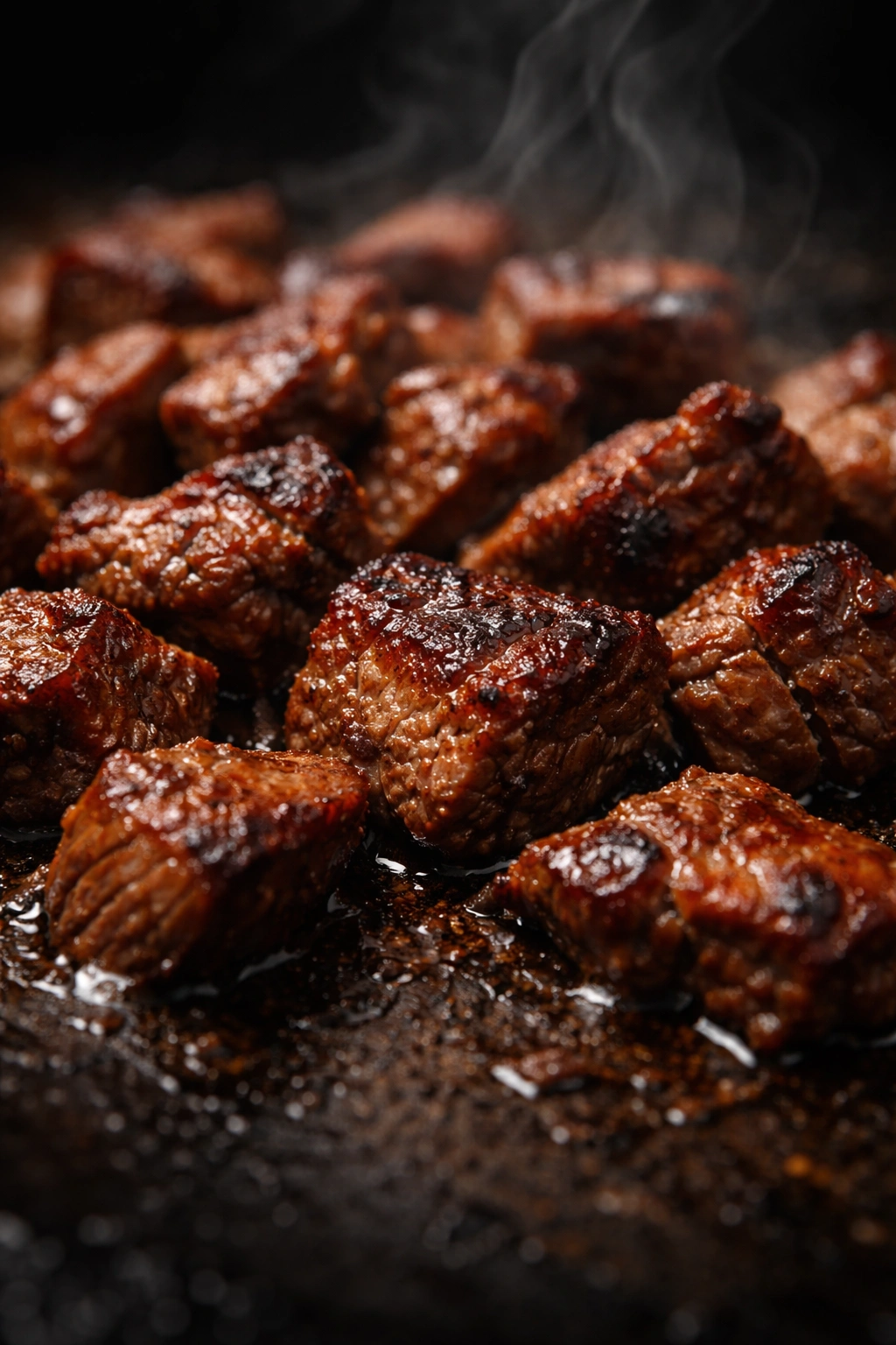 Close-up of a perfectly seared beef crust with rich browning