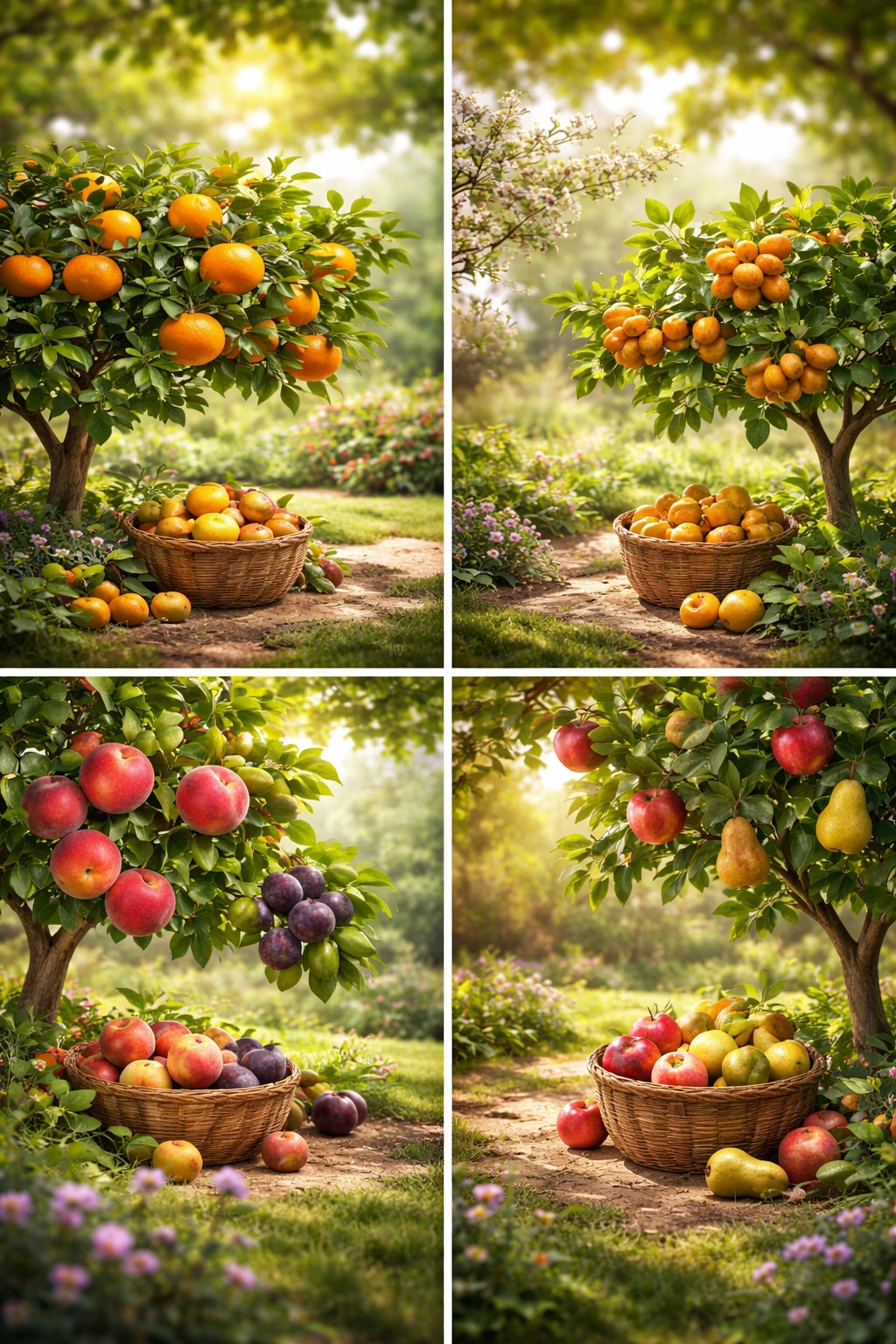 Four-panel representation of seasonal fruits for harvest planning
