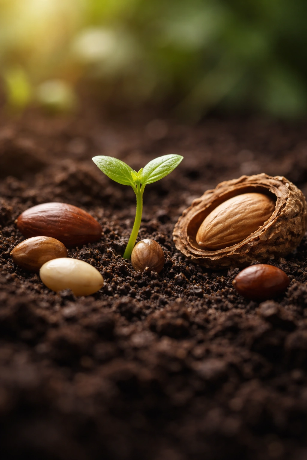 Seed and pit with a small sprout growing between them