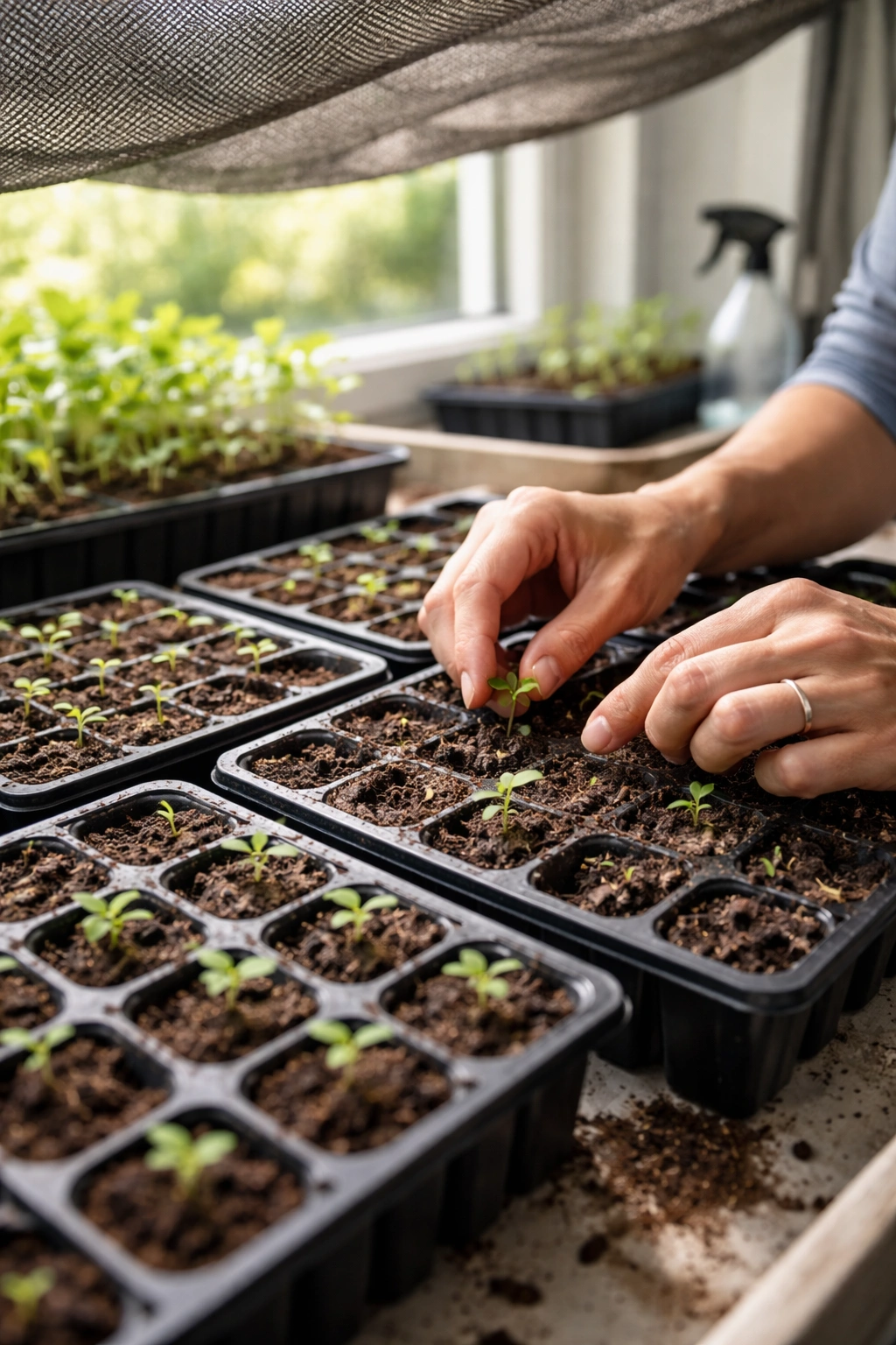 Seed starting indoors with seed trays in a cool space illustrating August seed-starting techniques