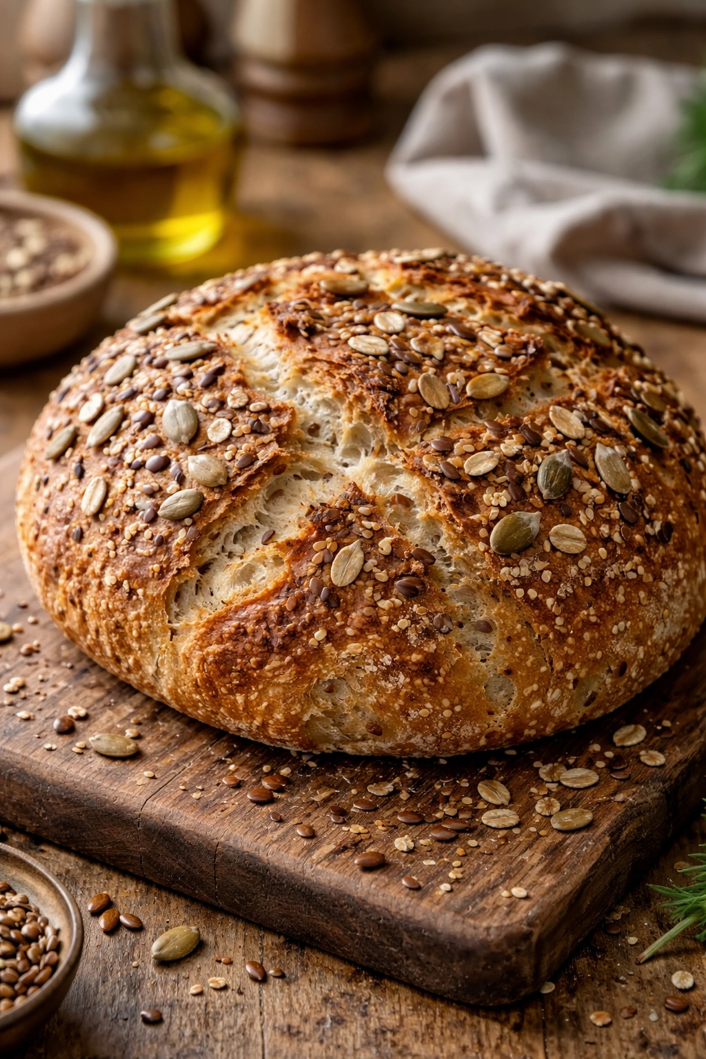 Loaf with seeds on crust for flavor variations