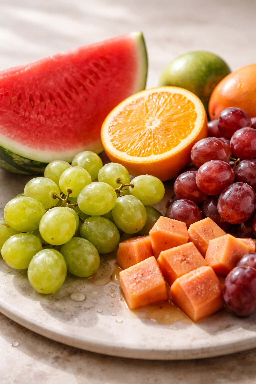 Seedless fruits close-up showing smooth textures with no seeds visible.