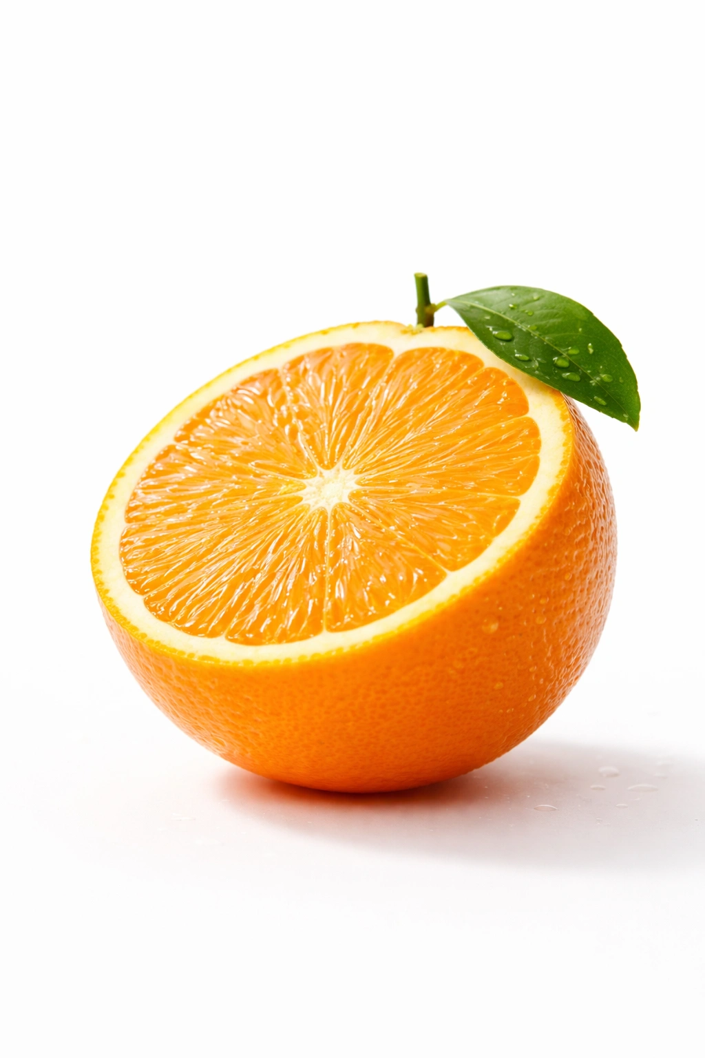Single seedless orange on white background.