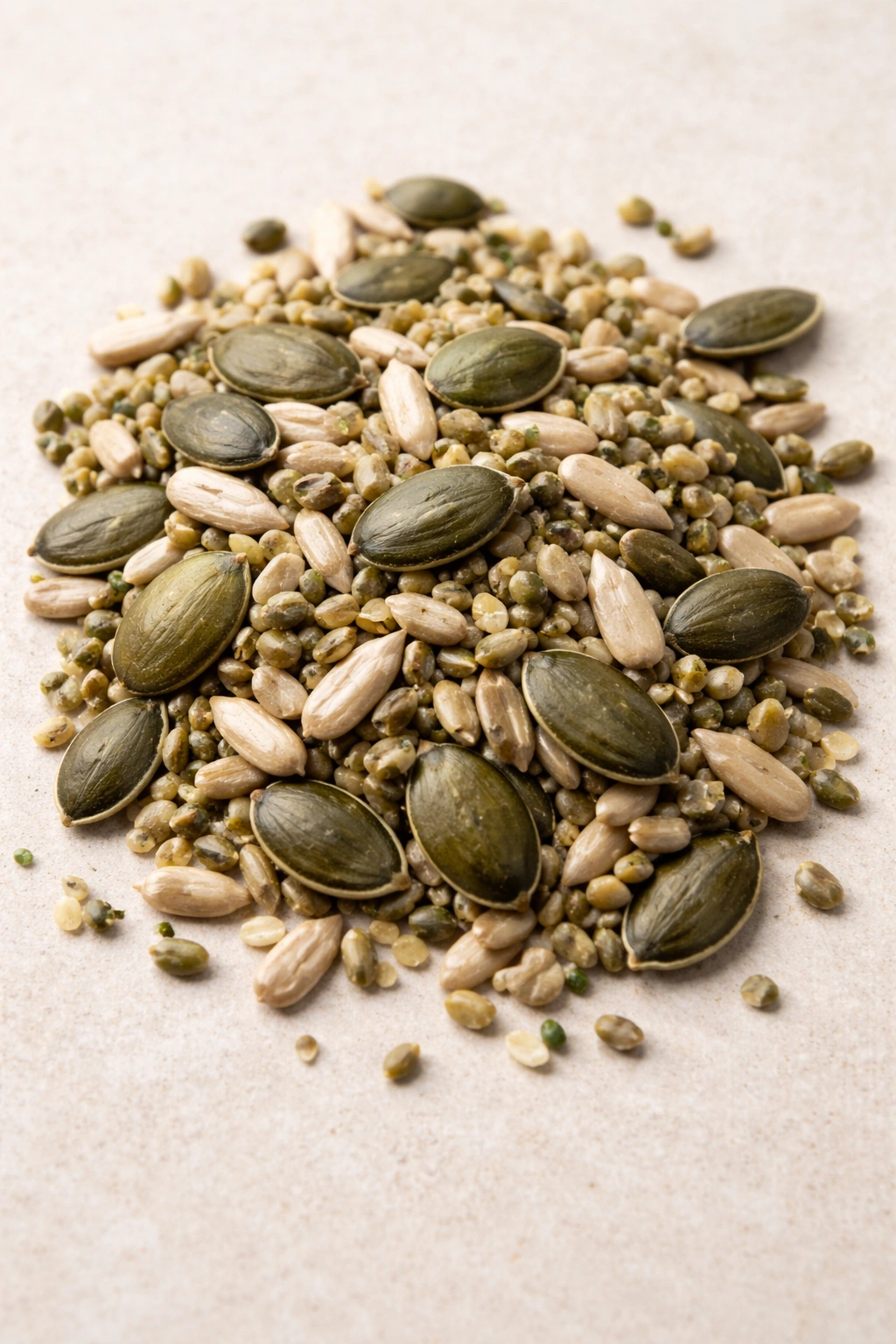 Pile of mixed seeds on a neutral surface