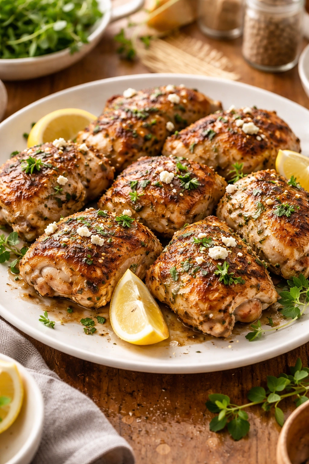 Plate of hot chicken thighs ready to serve
