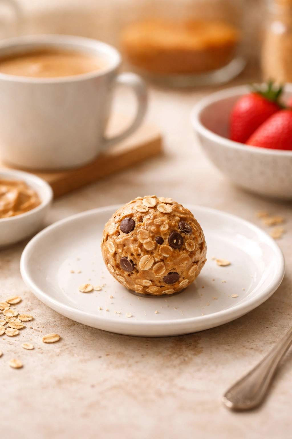 Energy ball plated on white plate ready to serve