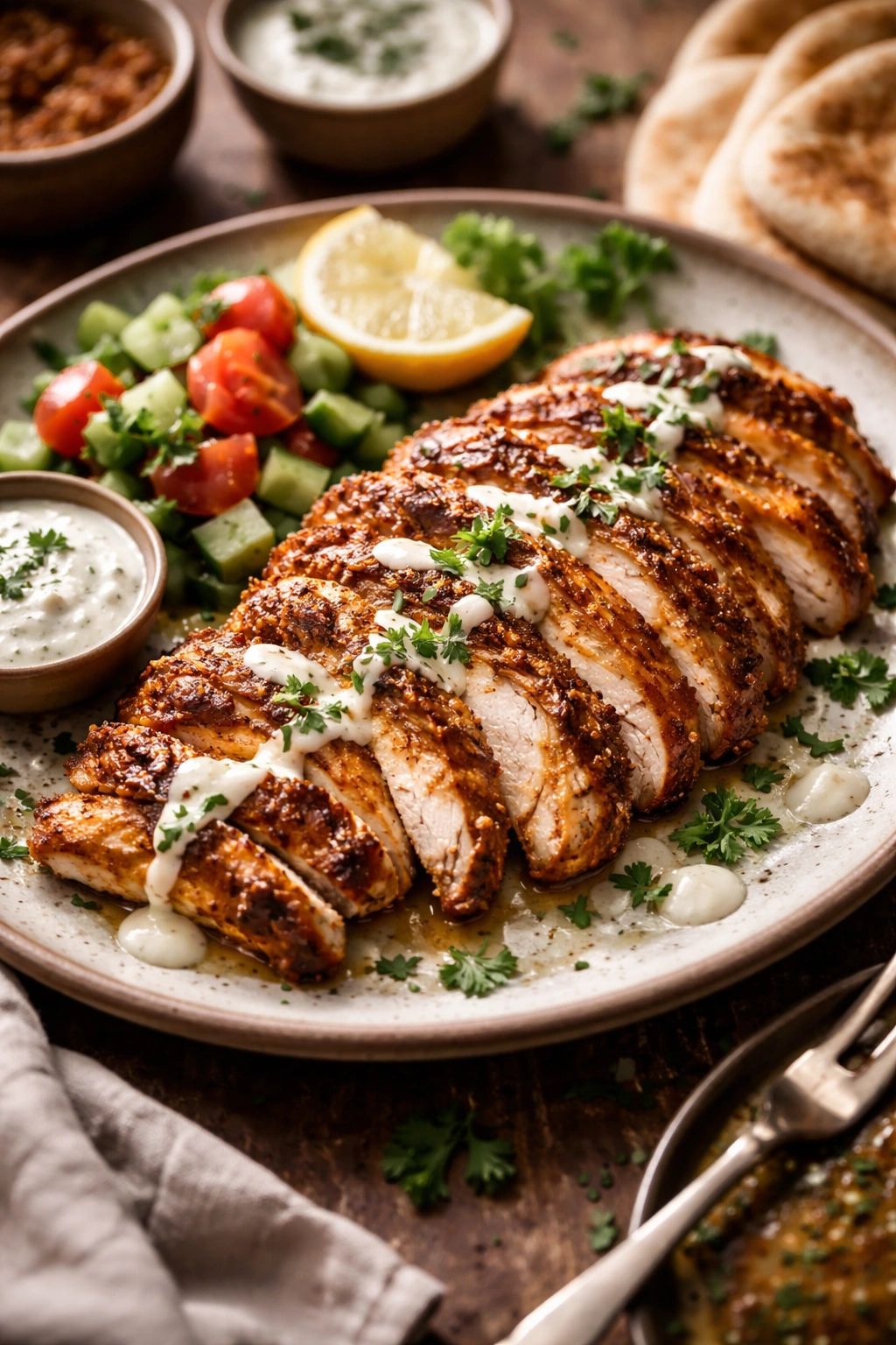 Plated chicken shawarma on rustic plate ready to enjoy