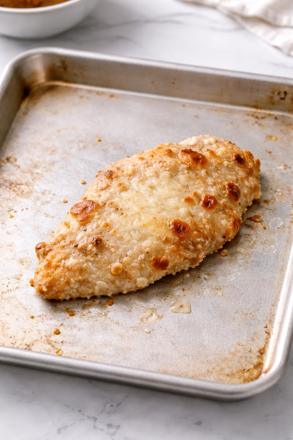 Chicken cutlet on bare sheet pan lacking rack leads to soggy crust