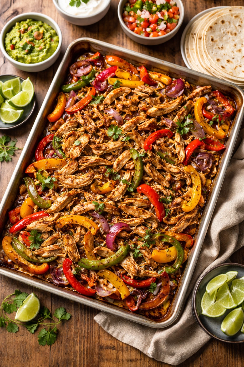 Sheet pan fajitas with chicken and roasted peppers and onions