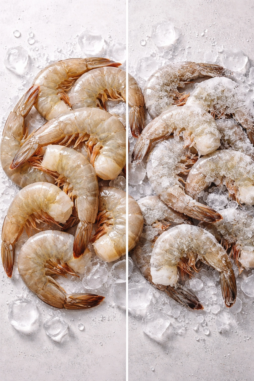 Raw shrimp arranged on a clean surface showing freshness.