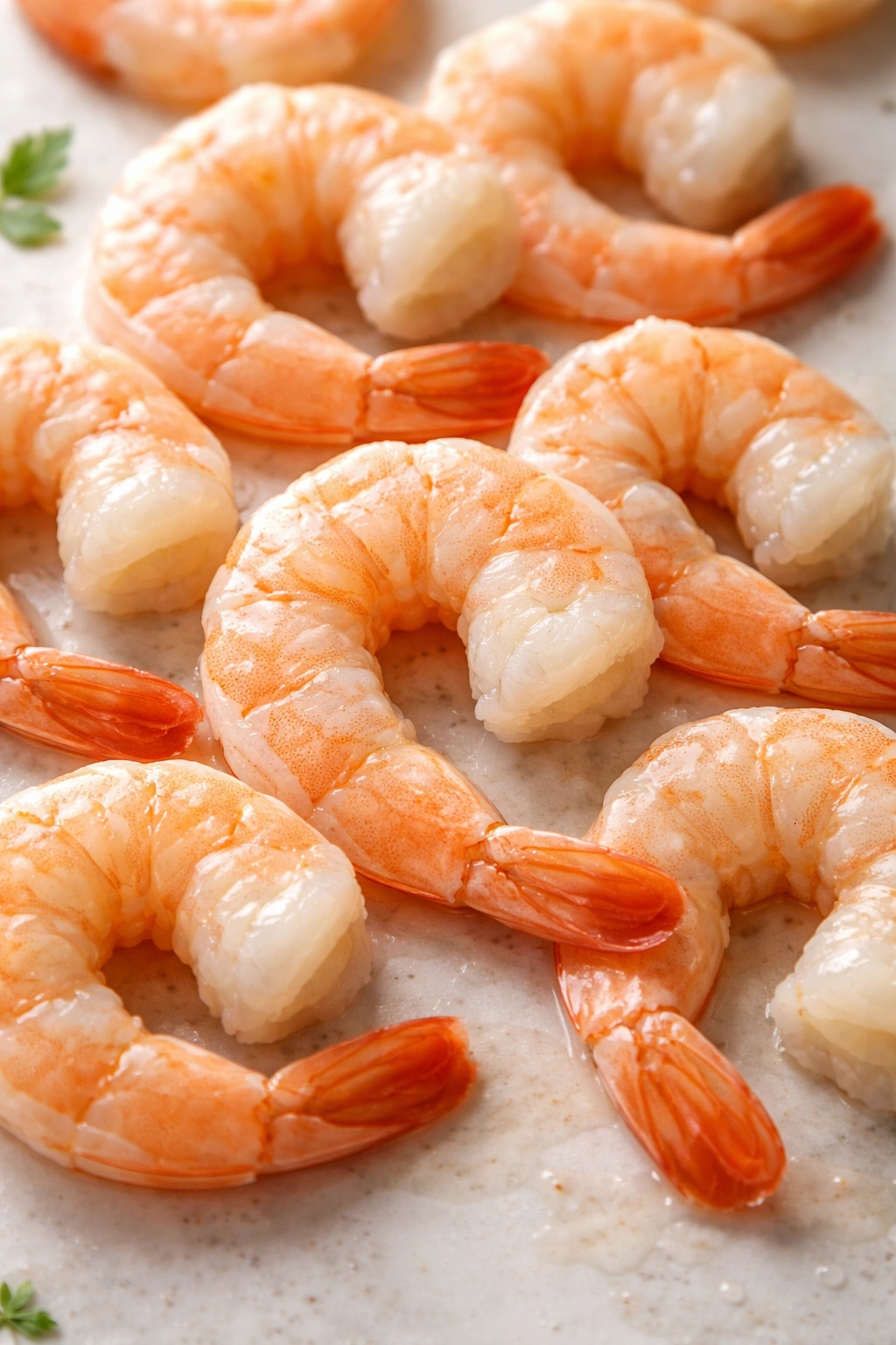 Large peeled and deveined shrimp on a neutral surface