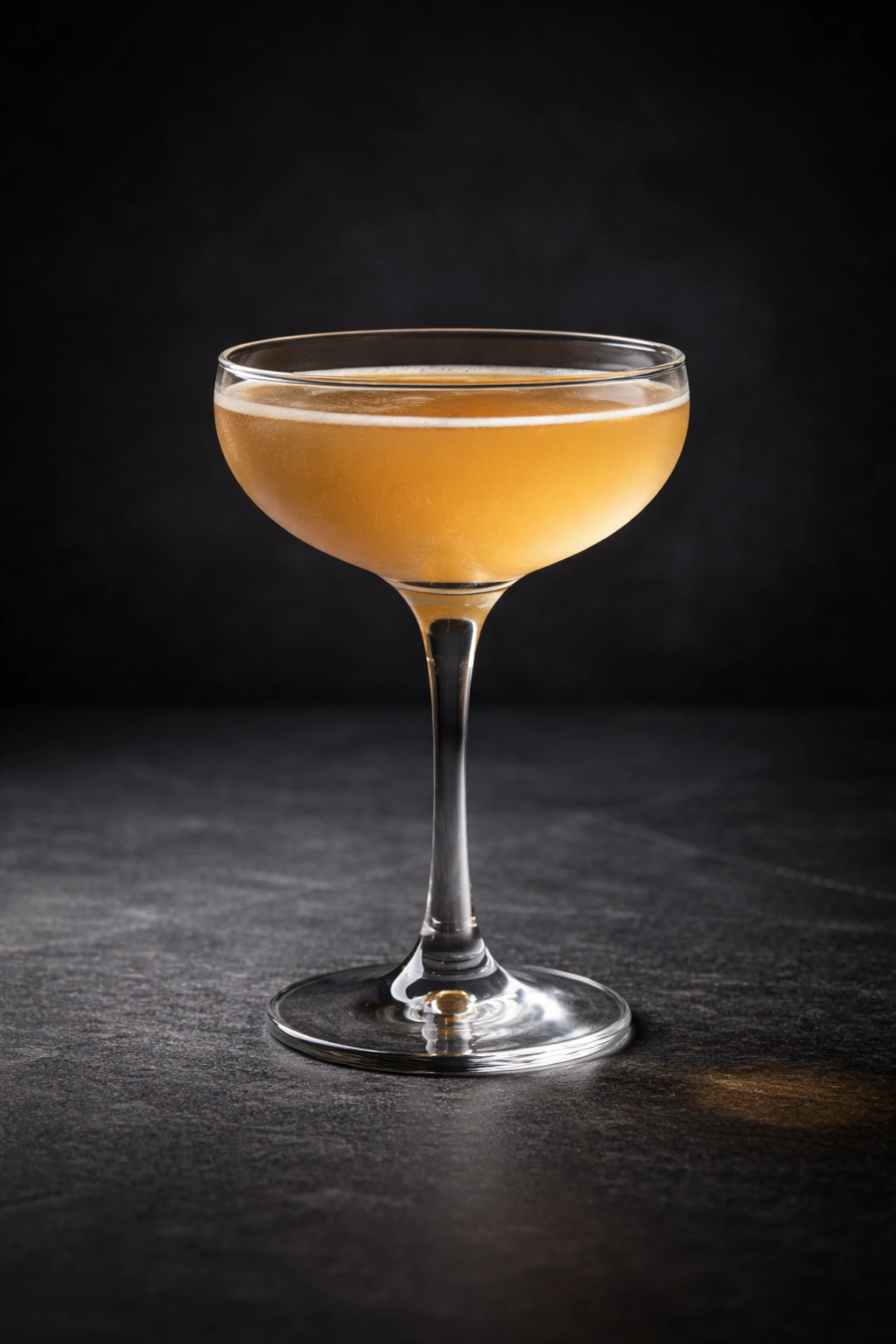 Sidecar cocktail in a coupe glass with pale amber color
