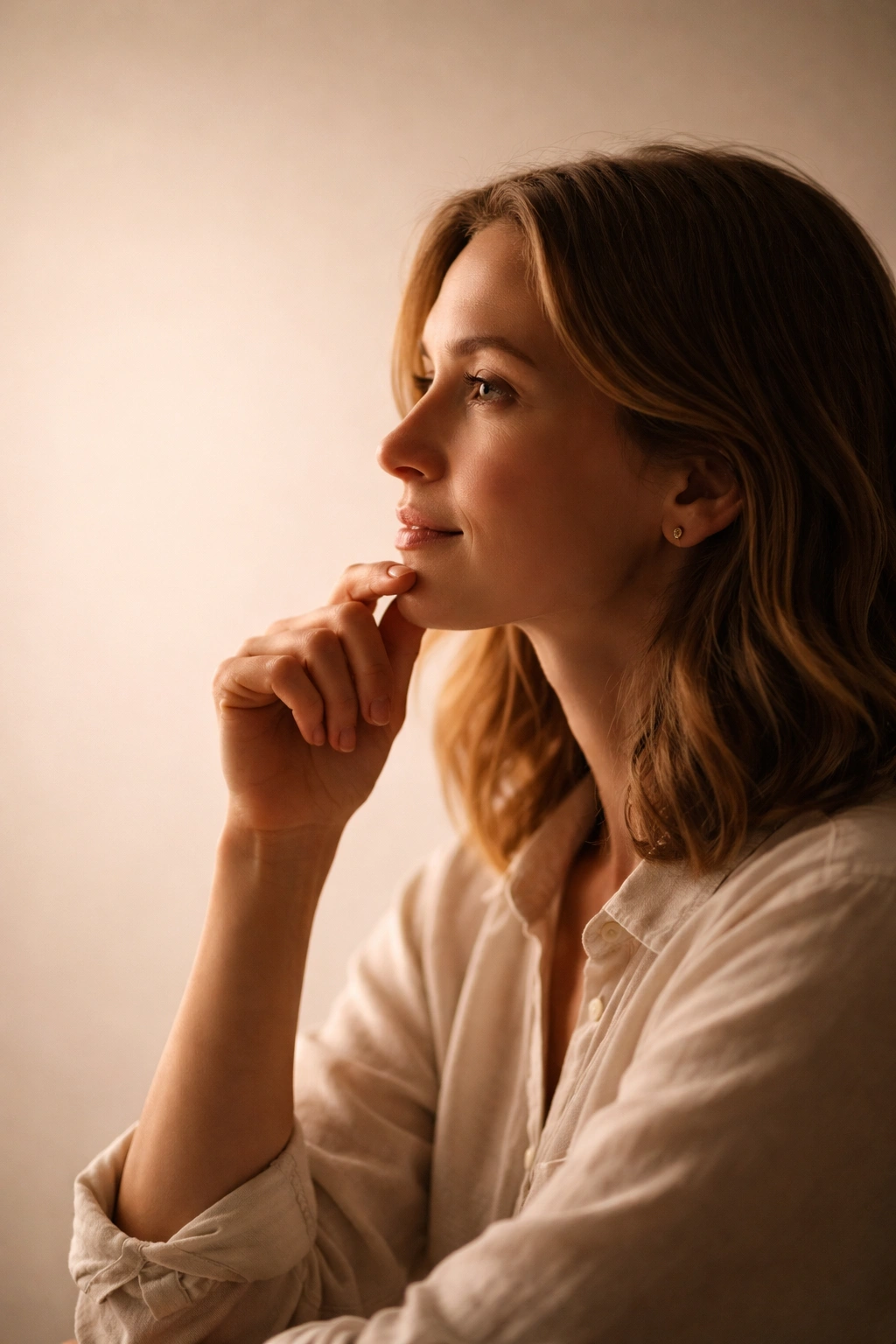 Profile silhouette of a person thinking against a plain background