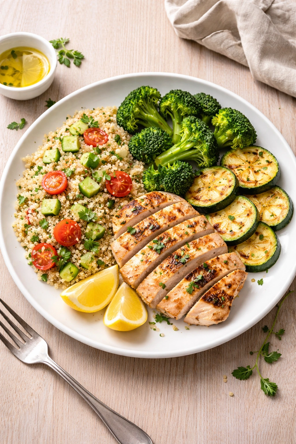 Simple protein and vegetable dinner plate for Ozempic-friendly meals