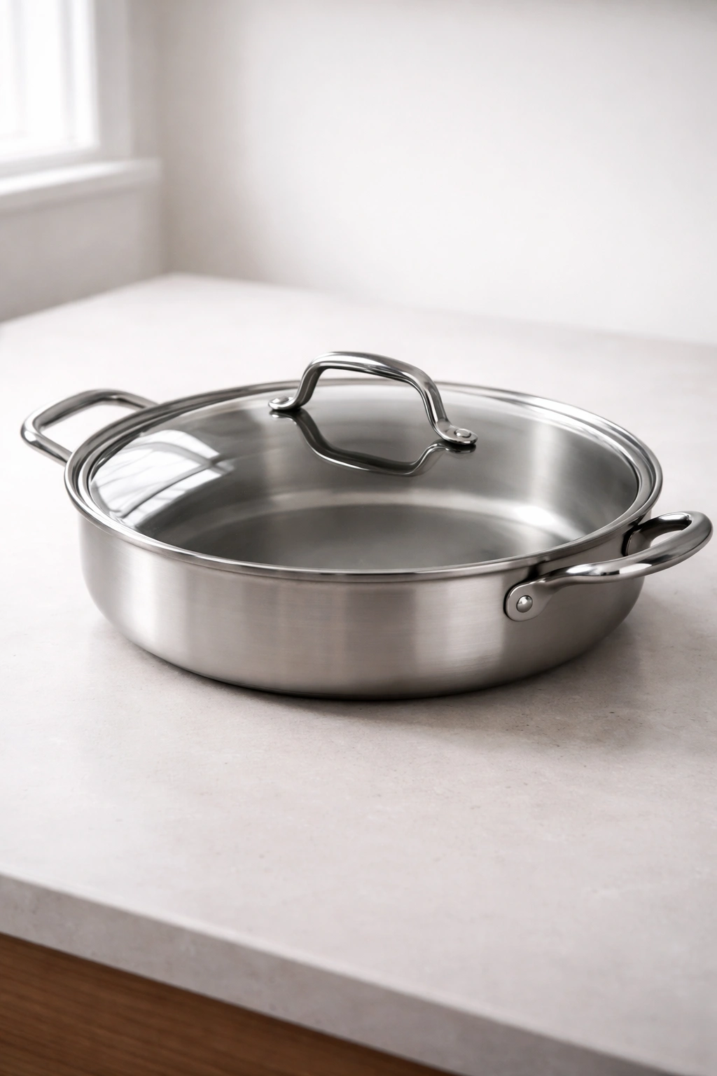 Large skillet with lid ready for cooking