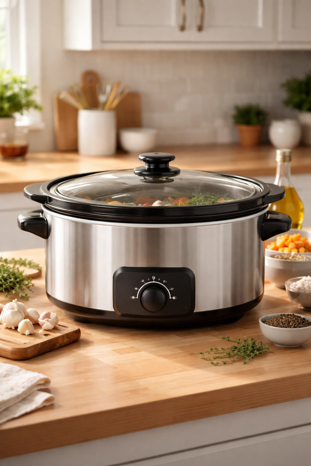 Slow cooker with lid on, reflecting proper use to avoid mistakes.