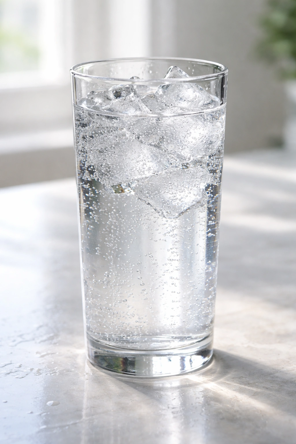 Glass of sparkling water with bubbles