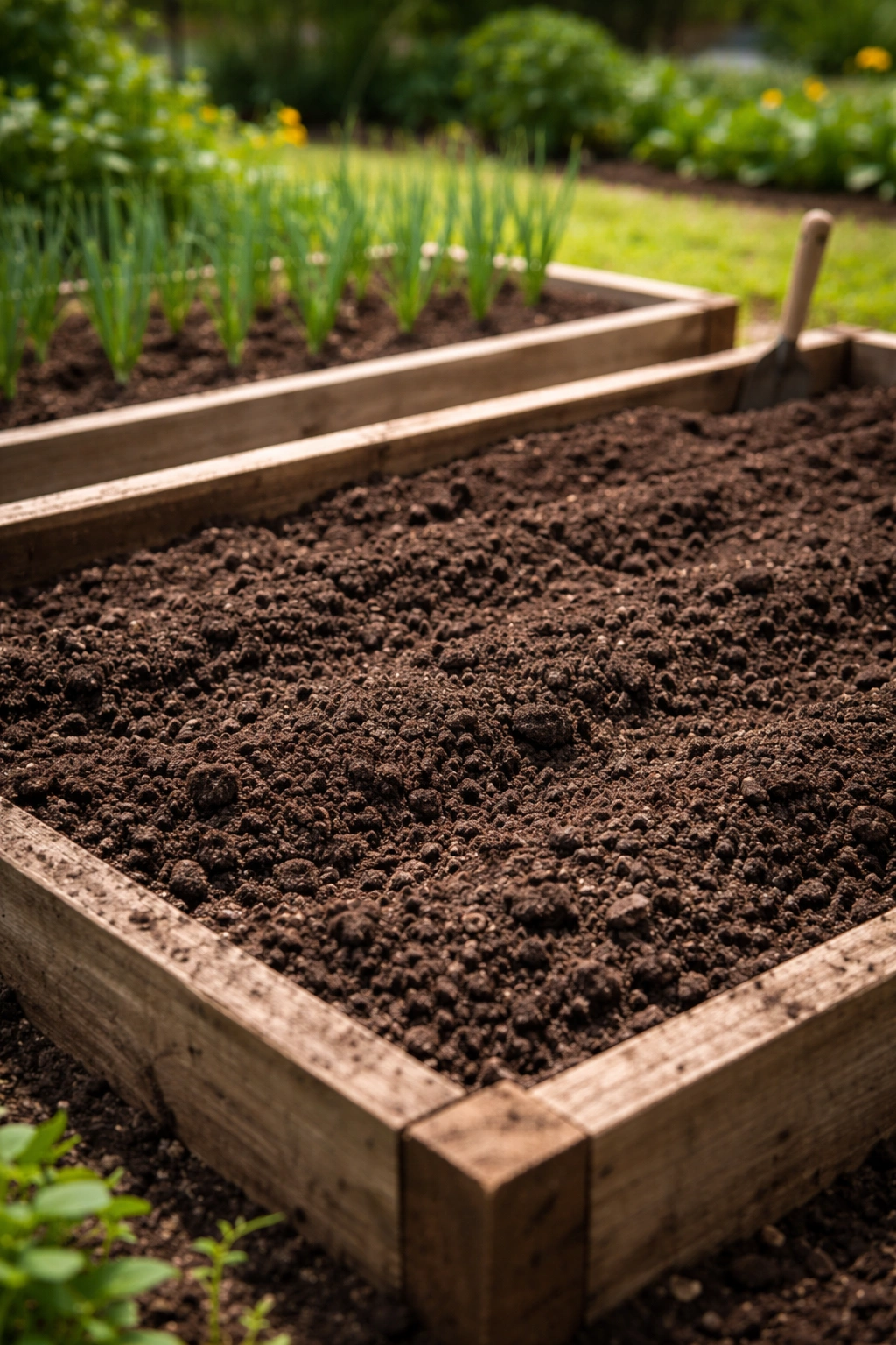 Loamy soil ready for onion planting in a raised bed