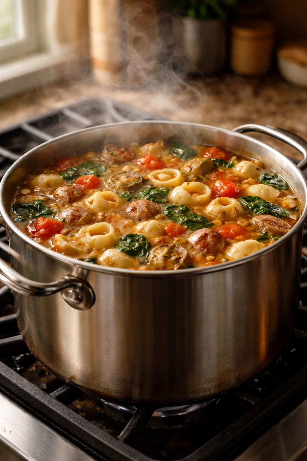 Close-up of a pot with broth near halfway and steam, illustrating common soup-making mistakes