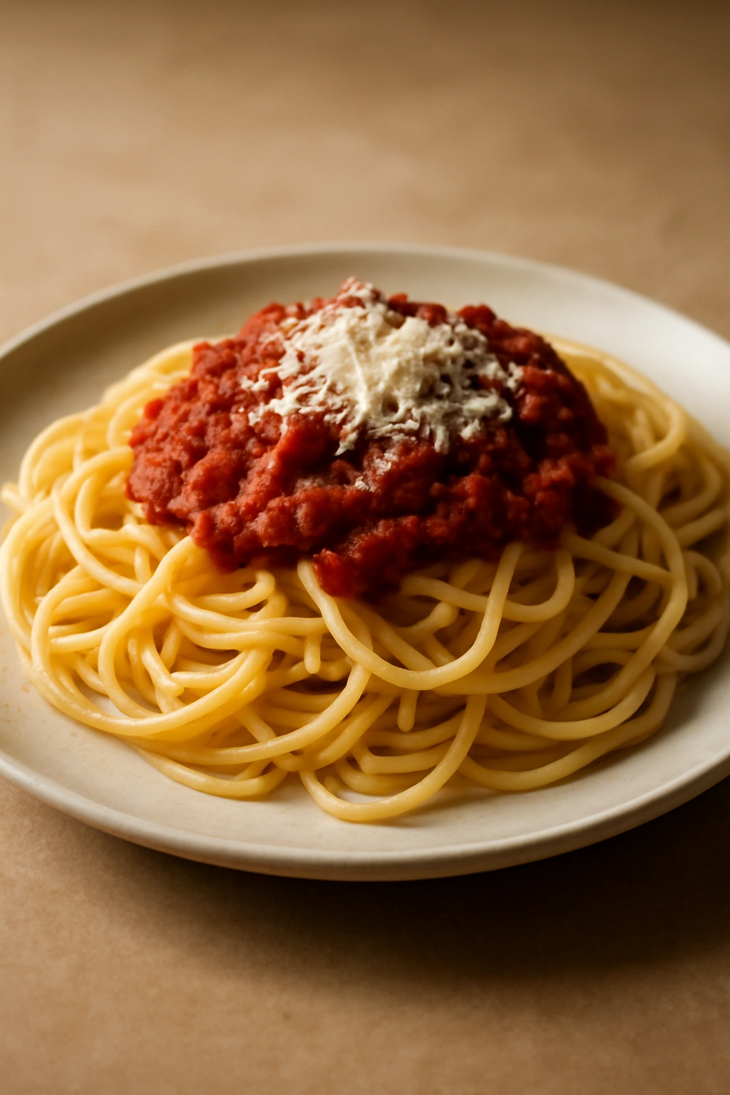 Spaghetti with marinara sauce on plate