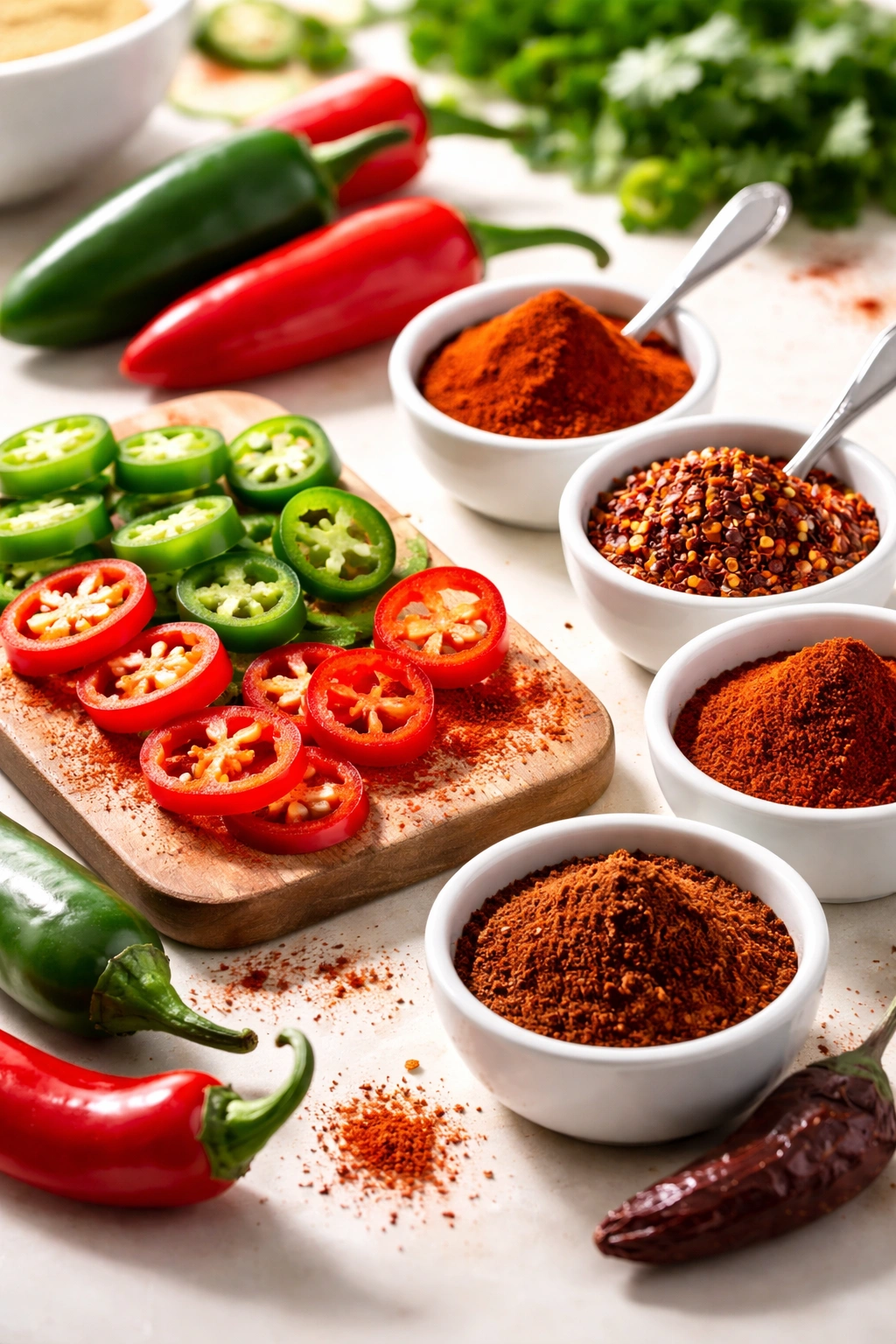 Jalapeños and spices prepared to adjust tortilla soup heat